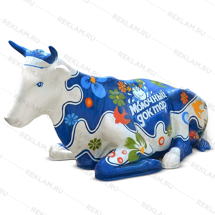 Фигура корова лежит "Молочный доктор", стеклопластик, 205 x 95 см.